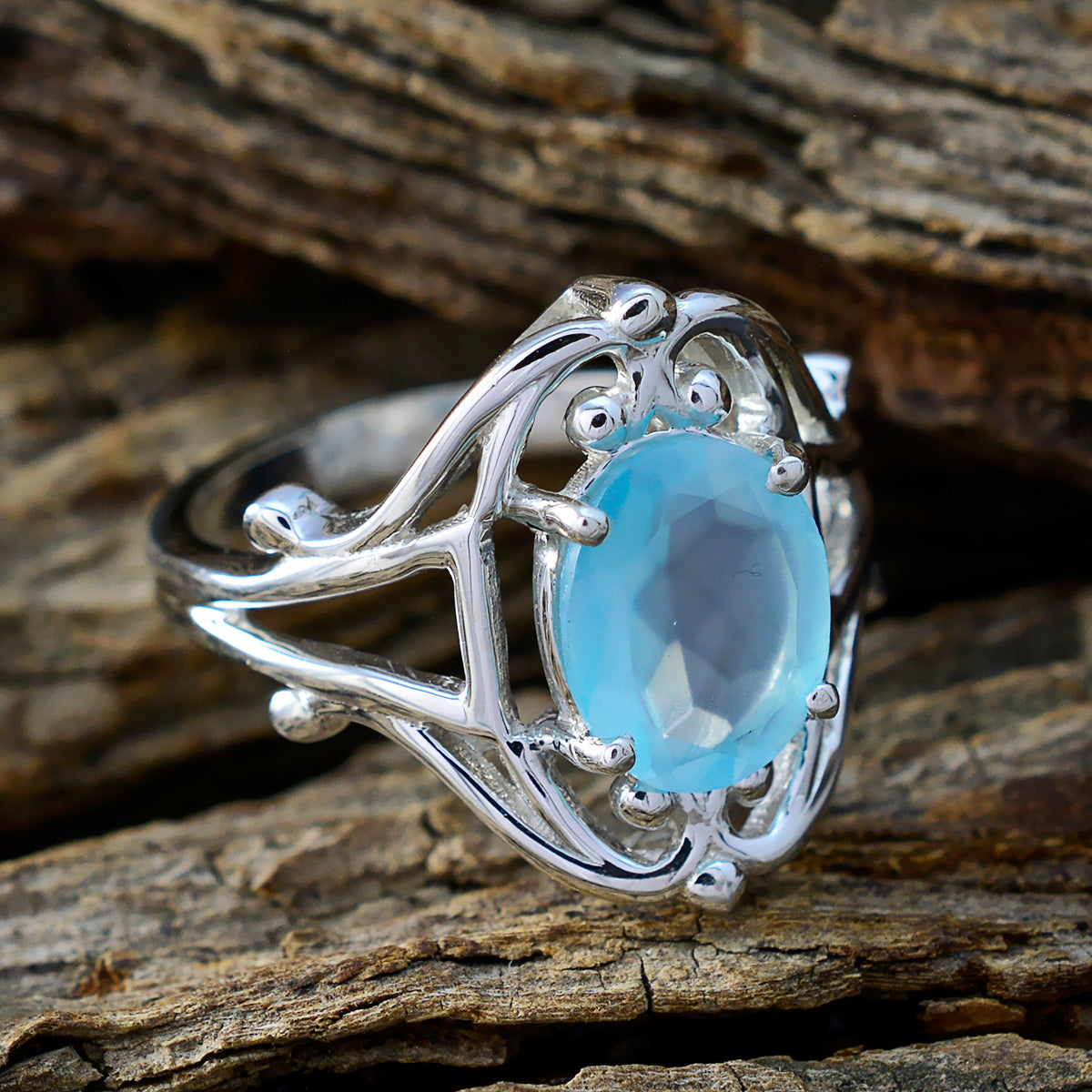 Aqua Chalcedony Solitaire French Silver Green Gems Tiny Trendy Ring Jewelry