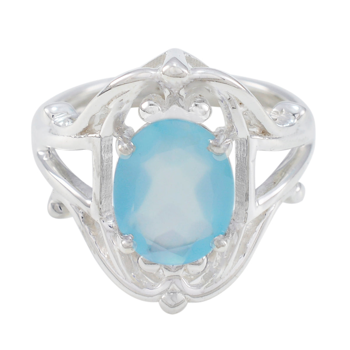 Aqua Chalcedony Solitaire French Silver Green Gems Tiny Trendy Ring Jewelry
