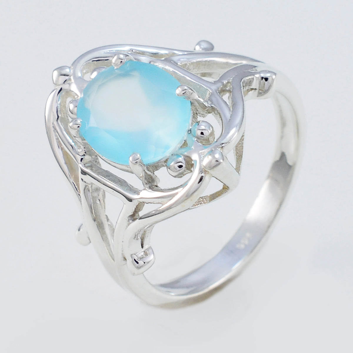 Aqua Chalcedony Solitaire French Silver Green Gems Tiny Trendy Ring Jewelry