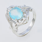 Aqua Chalcedony Solitaire French Silver Green Gems Tiny Trendy Ring Jewelry