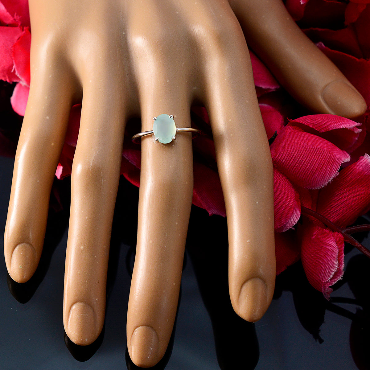 Aqua Chalcedony Solitaire Turkish Sterling Silver Green Gems Elegant  Sophisticated Ring Jewelry