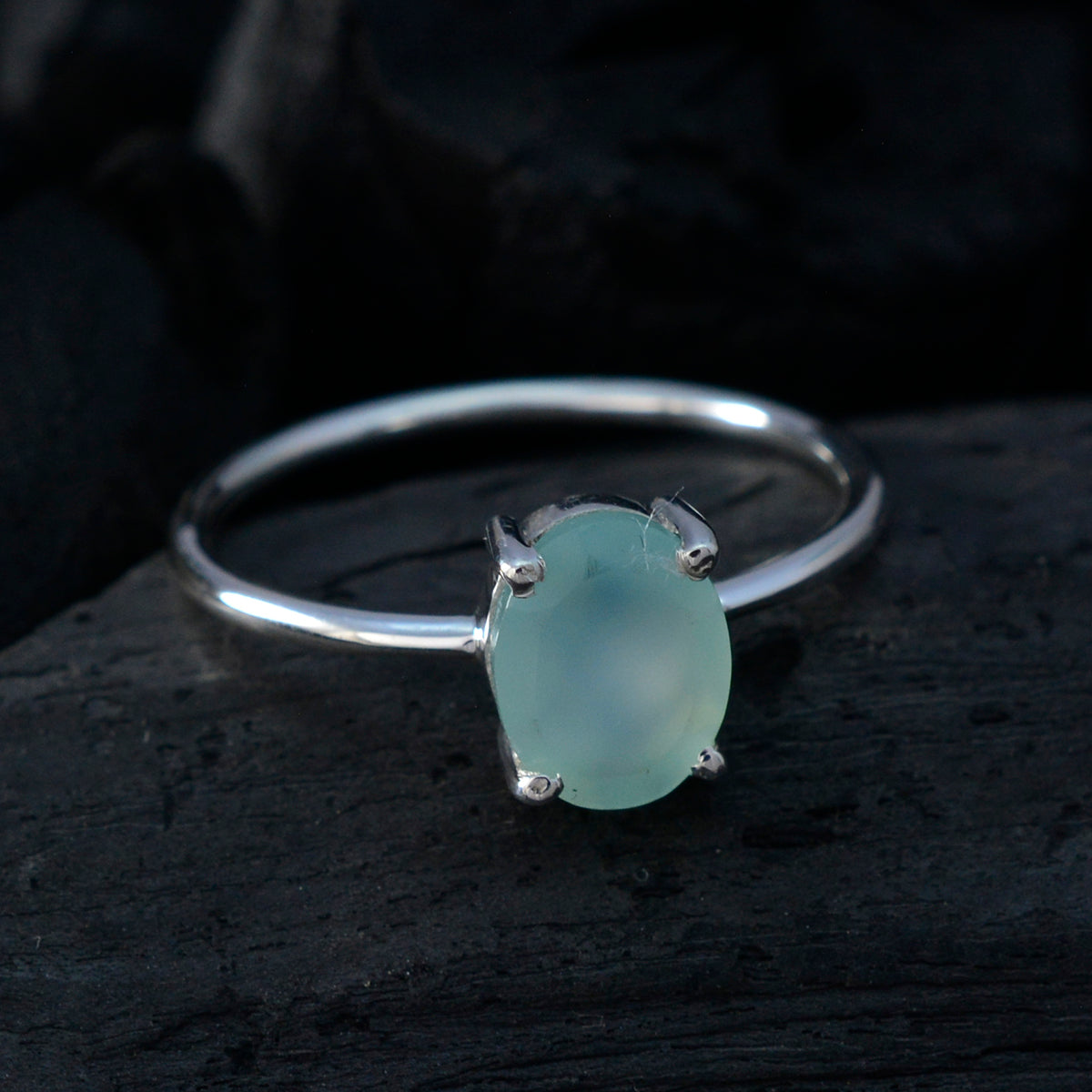 Aqua Chalcedony Solitaire Turkish Sterling Silver Green Gems Elegant  Sophisticated Ring Jewelry