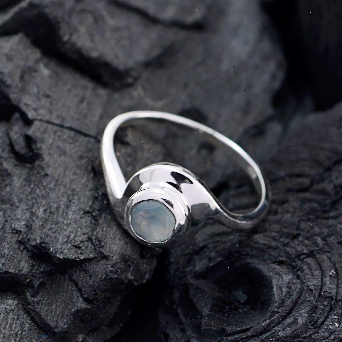 Aqua Chalcedony Solitaire Korean 925 Silver Green Gemstones Dainty Contemporary Ring Jewellery