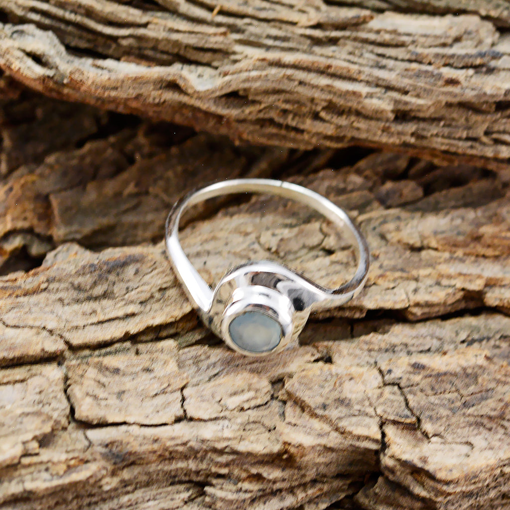 Aqua Chalcedony Solitaire Korean 925 Silver Green Gemstones Dainty Contemporary Ring Jewellery