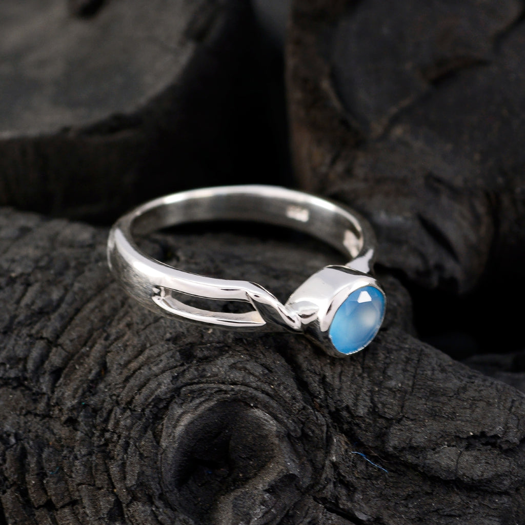 Aqua Chalcedony Solitaire Korean Sterling Silver Green Gemstone Whisper thin Modern Ring Jewelry
