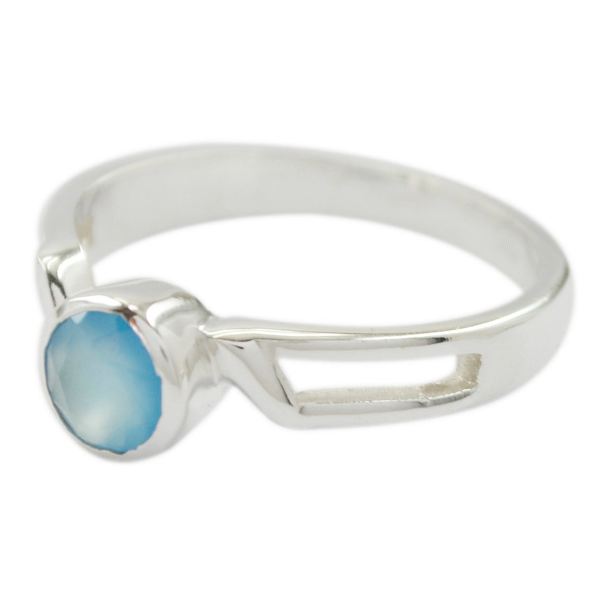 Aqua Chalcedoon Solitaire Koreaans Sterling Zilver Groene Edelsteen Fluisterdunne Moderne Ring Sieraden Secundaire afbeelding
