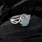 Aqua Chalcedony Solitaire American Silver Green Gems Delicate Abstract Ring Jewelry