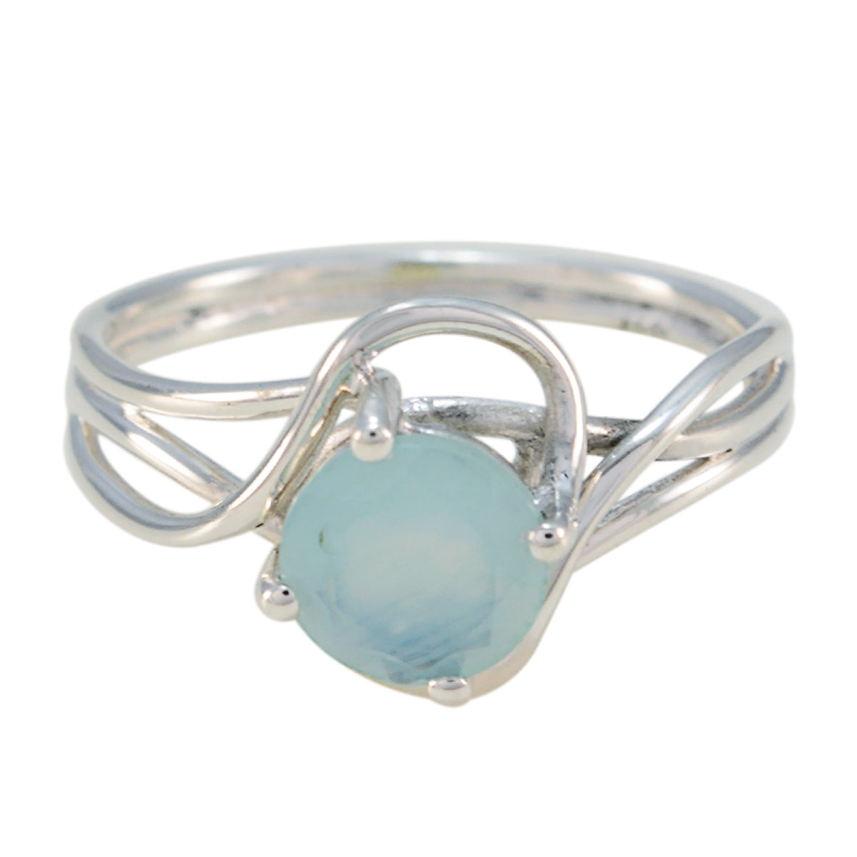 Aqua Chalcedony Solitaire American Silver Green Gems Delicate Abstract Ring Jewelry Image principale du produit