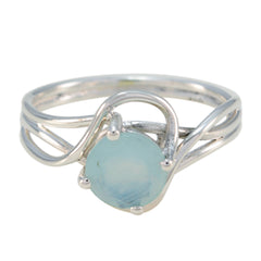 Aqua Chalcedony Solitaire American Silver Green Gems Delicate Abstract Ring Jewelry