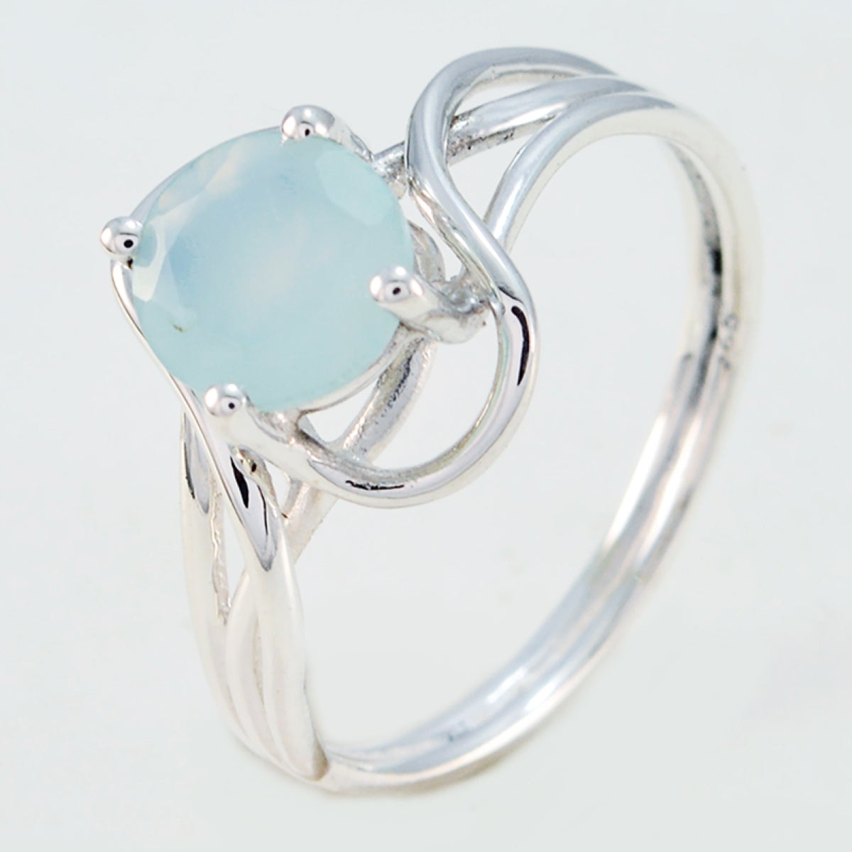 Bague délicate et abstraite en argent américain avec solitaire en calcédoine et pierres précieuses vertes Image secondaire du produit