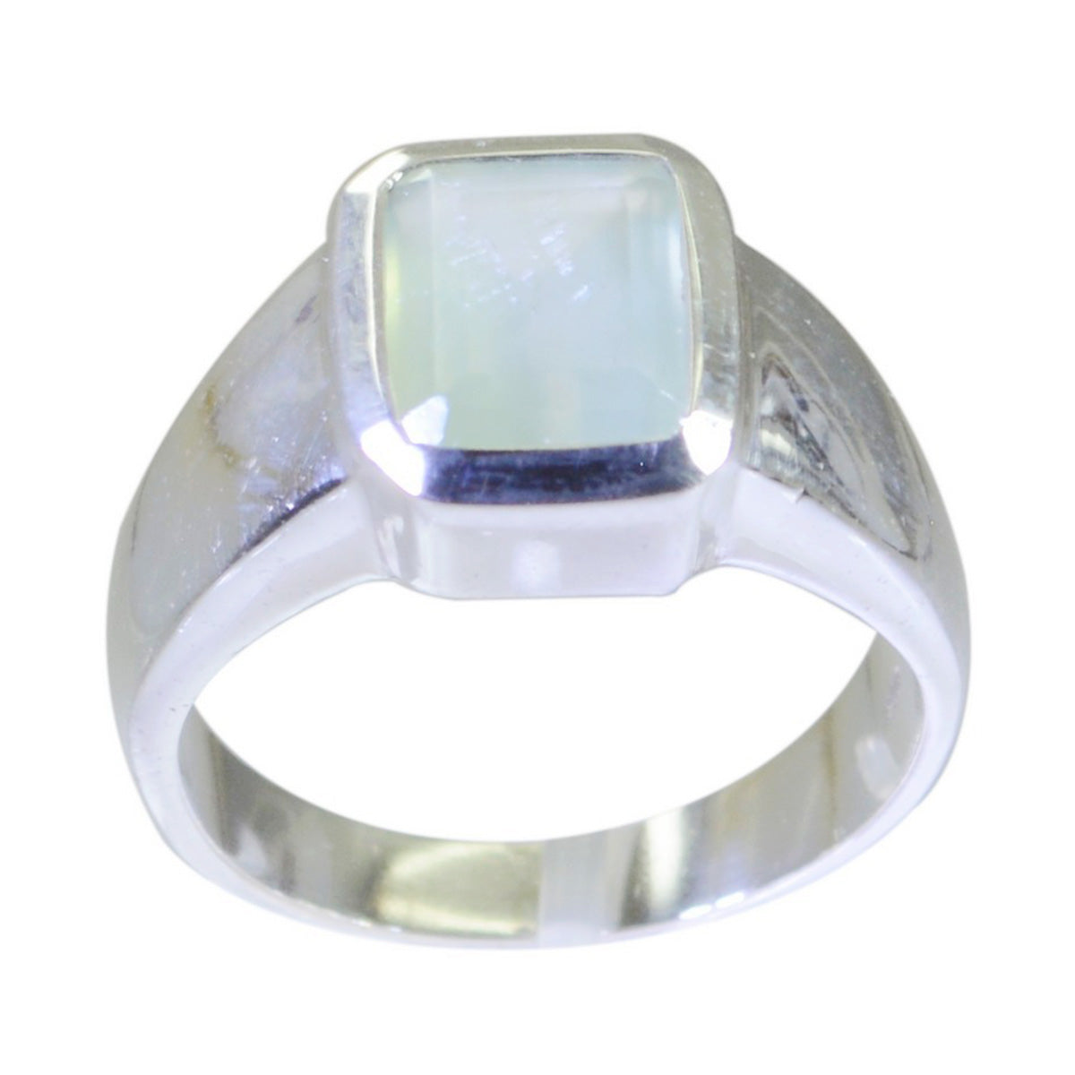 Aqua Chalcedon Solitär Afrikanischer 92,5 Silber Grüne Edelsteine Mittelgewicht Siegelring Schmuck