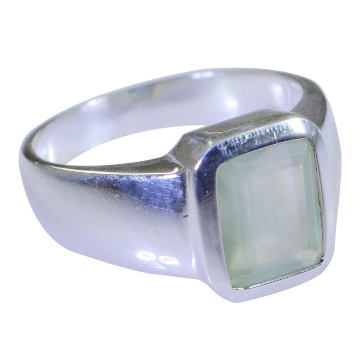 Aqua Chalcedony Solitaire African 92.5 Silver Green Gemstones Mid weight Signet Ring Jewelry