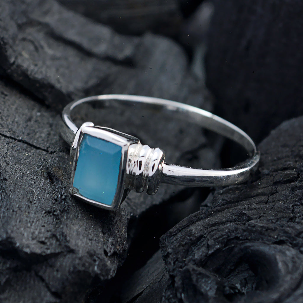 Aqua Chalcedony Solitaire Turkish 925 Sterling Silver Green Gemstones Dainty Boho Ring Jewelry