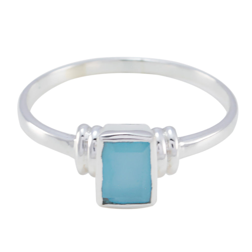 Aqua Chalcedony Solitaire Turkish 925 Sterling Silver Green Gemstones Dainty Boho Ring Jewelry