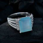 Aqua Chalcedony Solitaire German 92.5 Silver Green Gemstone Eye catching Abstract Ring Jewellery