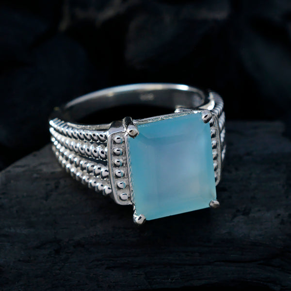 Aqua Chalcedony Solitaire German 92.5 Silver Green Gemstone Eye catching Abstract Ring Jewellery