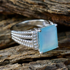 Aqua Chalcedony Solitaire German 92.5 Silver Green Gemstone Eye catching Abstract Ring Jewellery