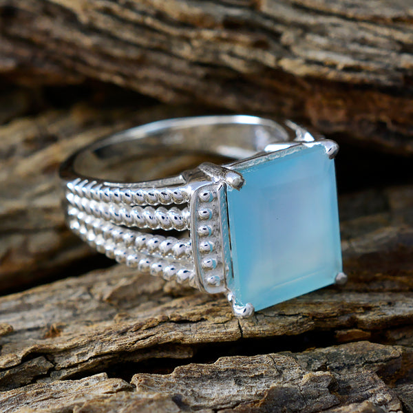 Aqua Chalcedony Solitaire German 92.5 Silver Green Gemstone Eye catching Abstract Ring Jewellery