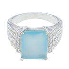 Aqua Chalcedony Solitaire German 92.5 Silver Green Gemstone Eye catching Abstract Ring Jewellery