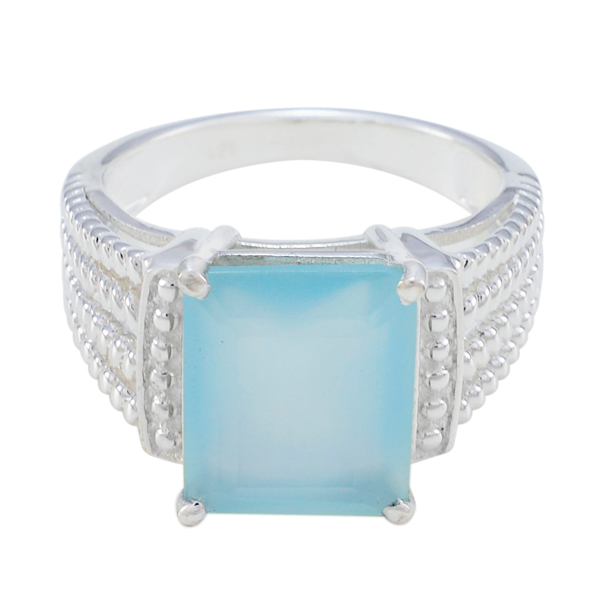 Aqua Chalcedony Solitaire German 92.5 Silver Green Gemstone Eye catching Abstract Ring Jewellery