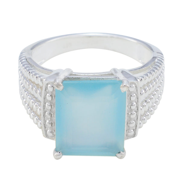 Aqua Chalcedony Solitaire German 92.5 Silver Green Gemstone Eye catching Abstract Ring Jewellery