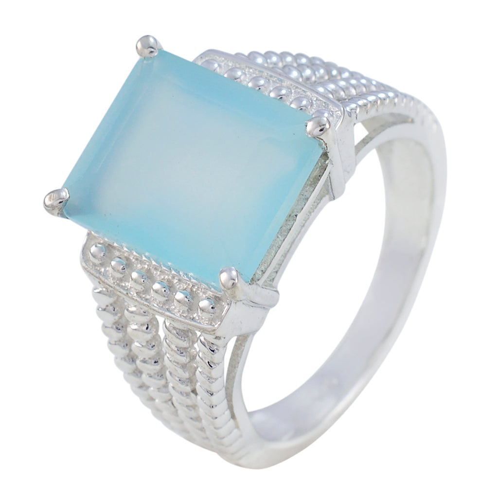 Aqua Chalcedony Solitaire German 92.5 Silver Green Gemstone Eye catching Abstract Ring Jewellery