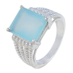 Aqua Chalcedony Solitaire German 92.5 Silver Green Gemstone Eye catching Abstract Ring Jewellery