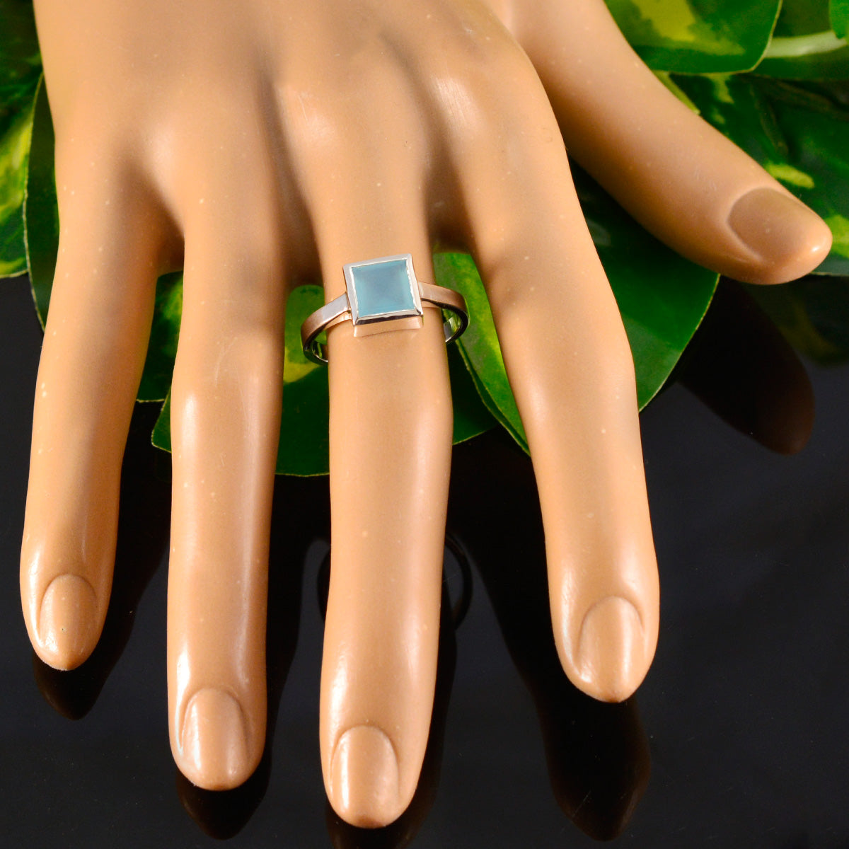 Aqua Chalcedony Solitaire German Silver Green Gemstones Featherlight Cultural Ring Jewelry