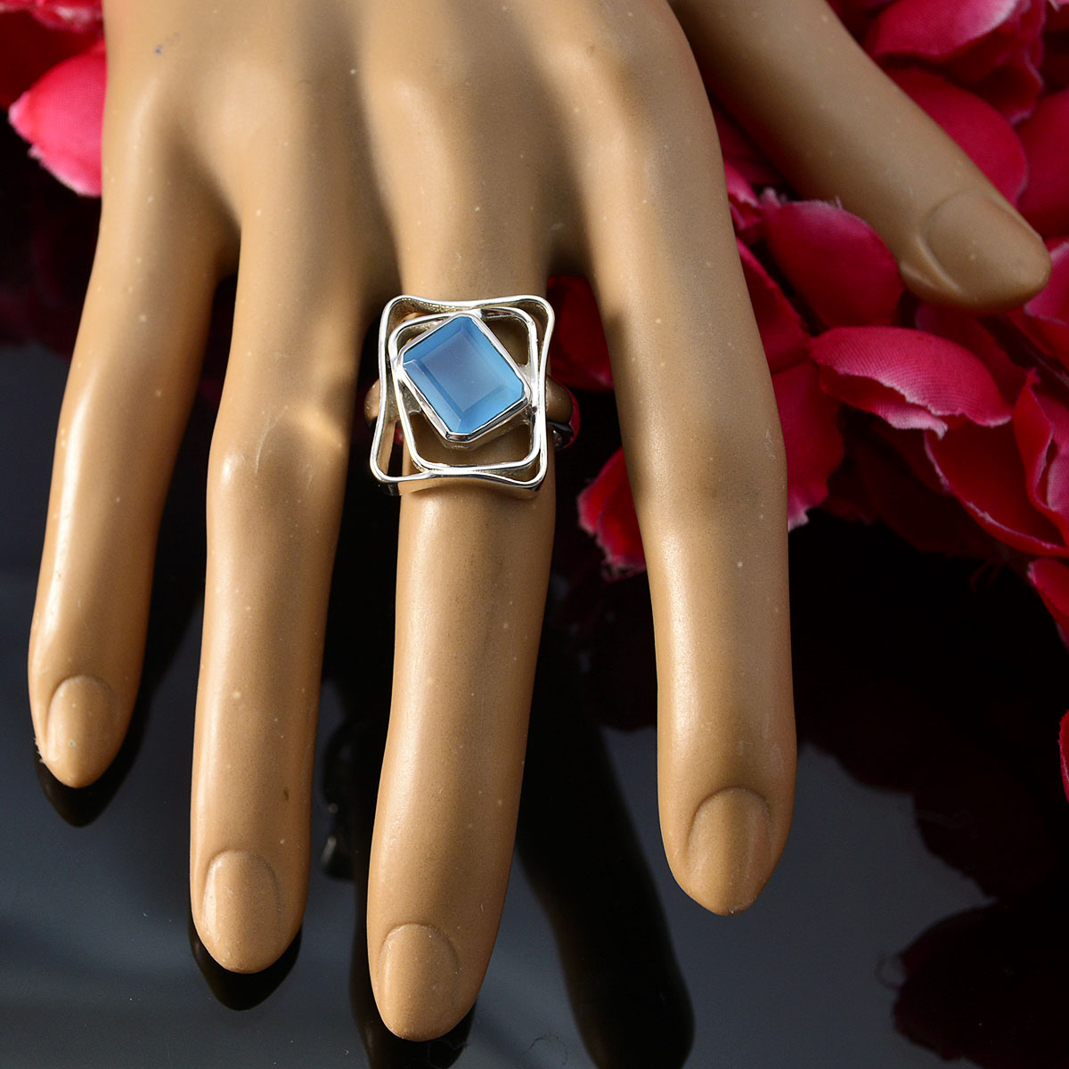 Aqua Chalcedony Solitaire African Sterling Silver Green Gemstones Mid weight Signet Ring Jewelry