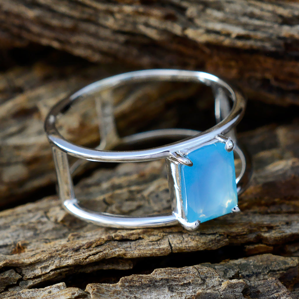 Aqua Chalcedony Solitaire Japanese 925 Silver Green Gems Whisper thin Geometric Band Jewelry