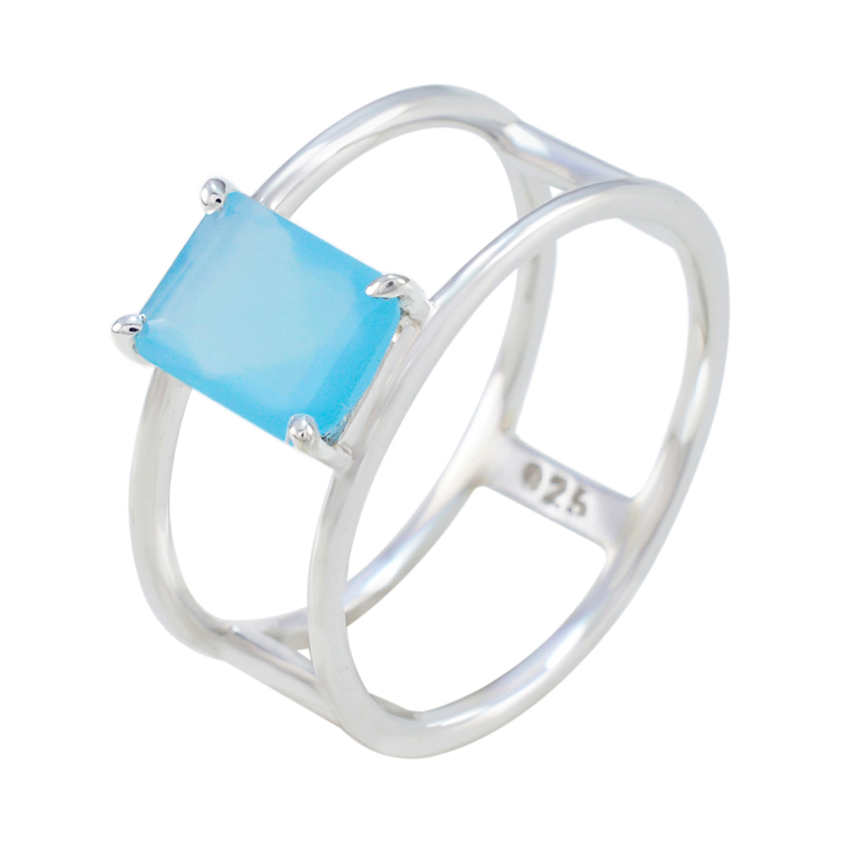 Aqua Chalcedony Solitaire Japanska 925 Silvergröna Ädelstenar Vispitunna Geometriska Bandsmycken Sekundär produktbild