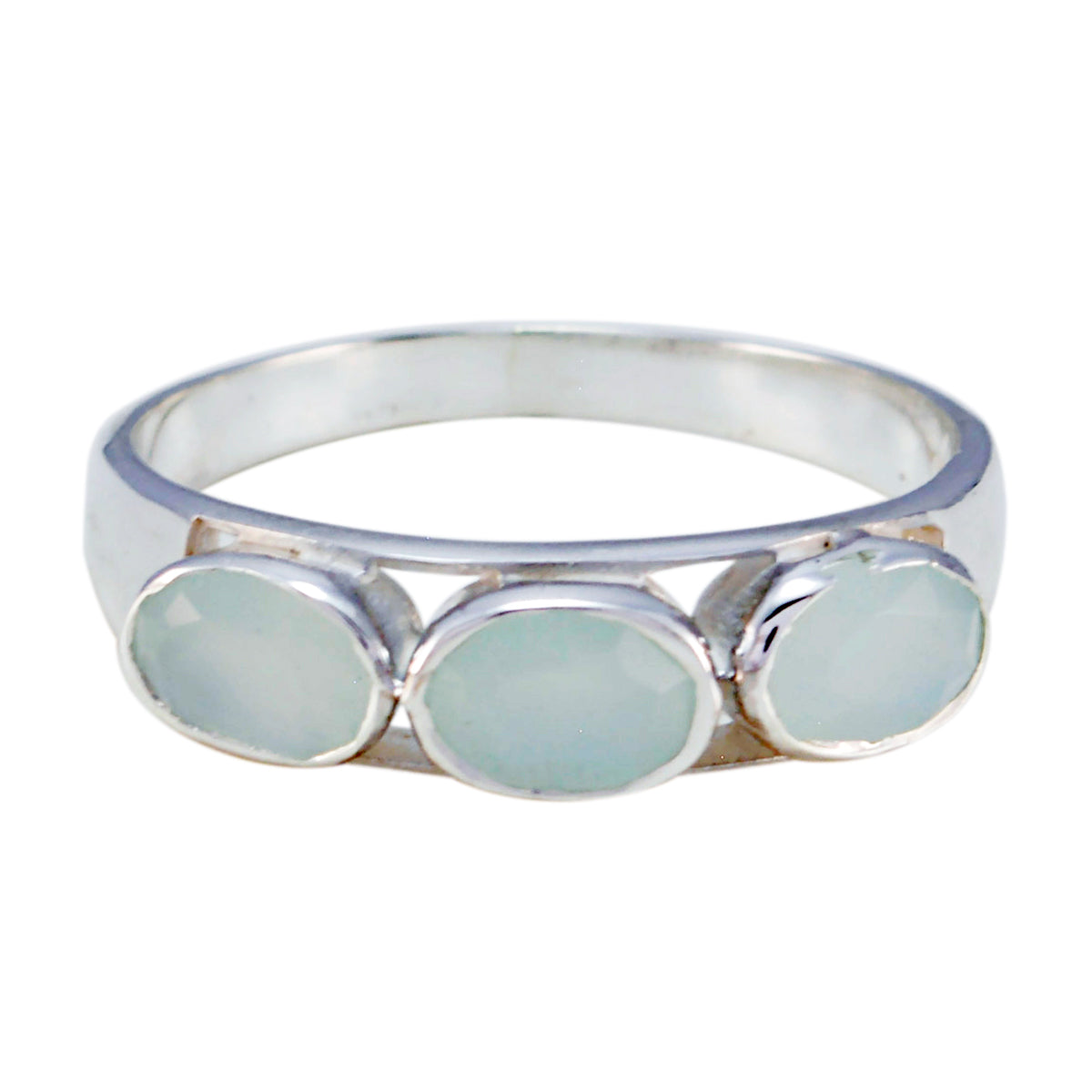 Aqua Chalcedony Trilogy Korean Sterling Silver Green Gemstones Delicate Glamorous Ring Jewelry Hoofdafbeelding