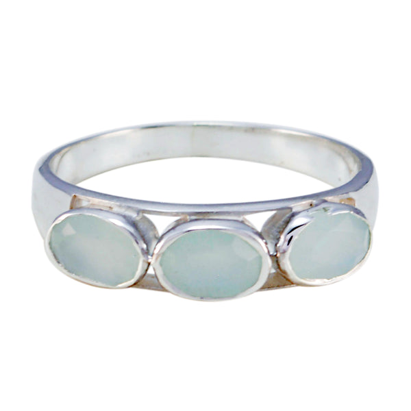 Aqua Chalcedony Trilogy Korean Sterling Silver Green Gemstones Delicate Glamorous Ring Jewelry