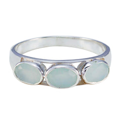 Aqua Chalcedony Trilogy Korean Sterling Silver Green Gemstones Delicate Glamorous Ring Jewelry