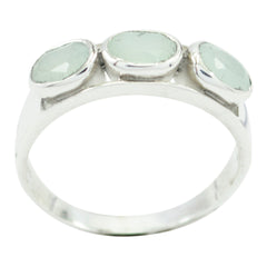 Aqua Chalcedony Trilogy Korean Sterling Silver Green Gemstones Delicate Glamorous Ring Jewelry