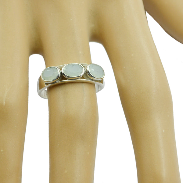 Aqua Chalcedony Trilogy Korean Sterling Silver Green Gemstones Delicate Glamorous Ring Jewelry