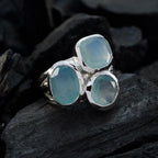 Aqua Chalcedony Trilogy French 92.5 Silver Green Gemstones Mid weight Glamorous Ring Jewellery