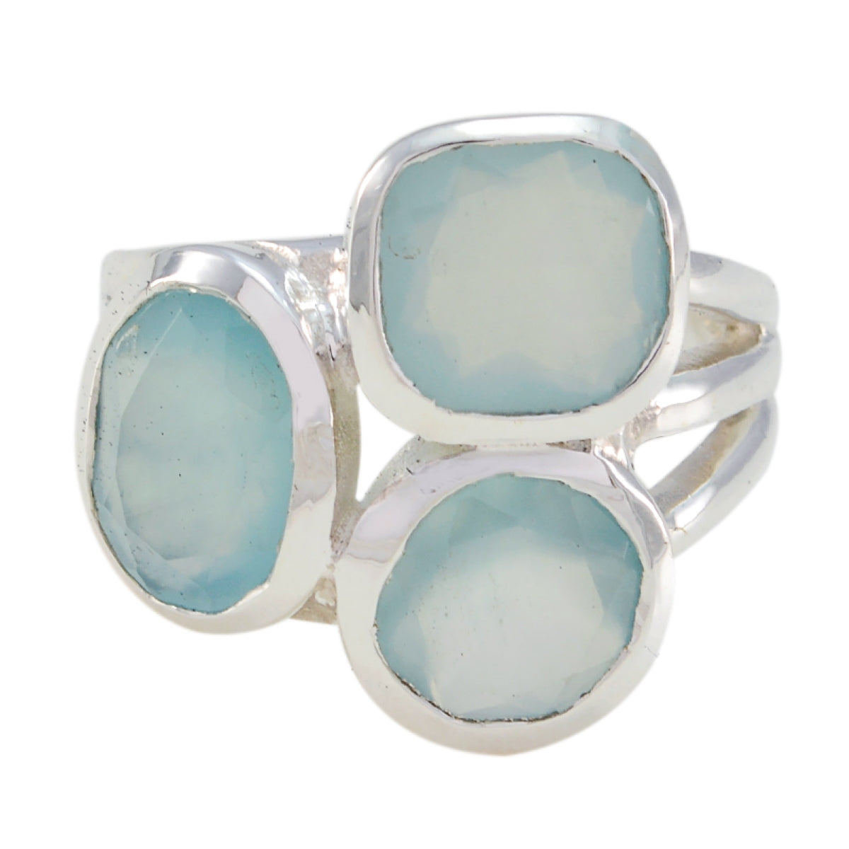Aqua Chalcedony Trilogy French 92.5 Silver Green Gemstones Mid weight Glamorous Ring Jewellery Главное изображение товара