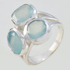 Aqua Chalcedony Trilogy French 92.5 Silver Green Gemstones Mid weight Glamorous Ring Jewellery