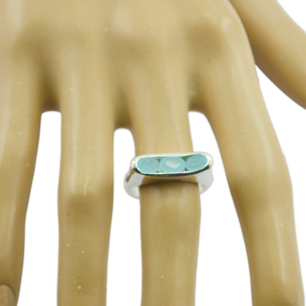 Aqua Chalcedony Trilogy Russian 92.5 Silver Green Gems Slim Artisan Ring Jewelry