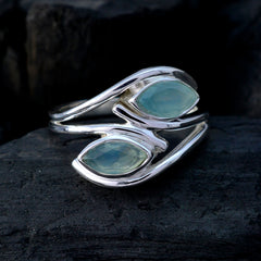 Aqua Chalcedony Toi et Moi German 925 Silver Green Gemstones Slim Graceful Ring Jewellery