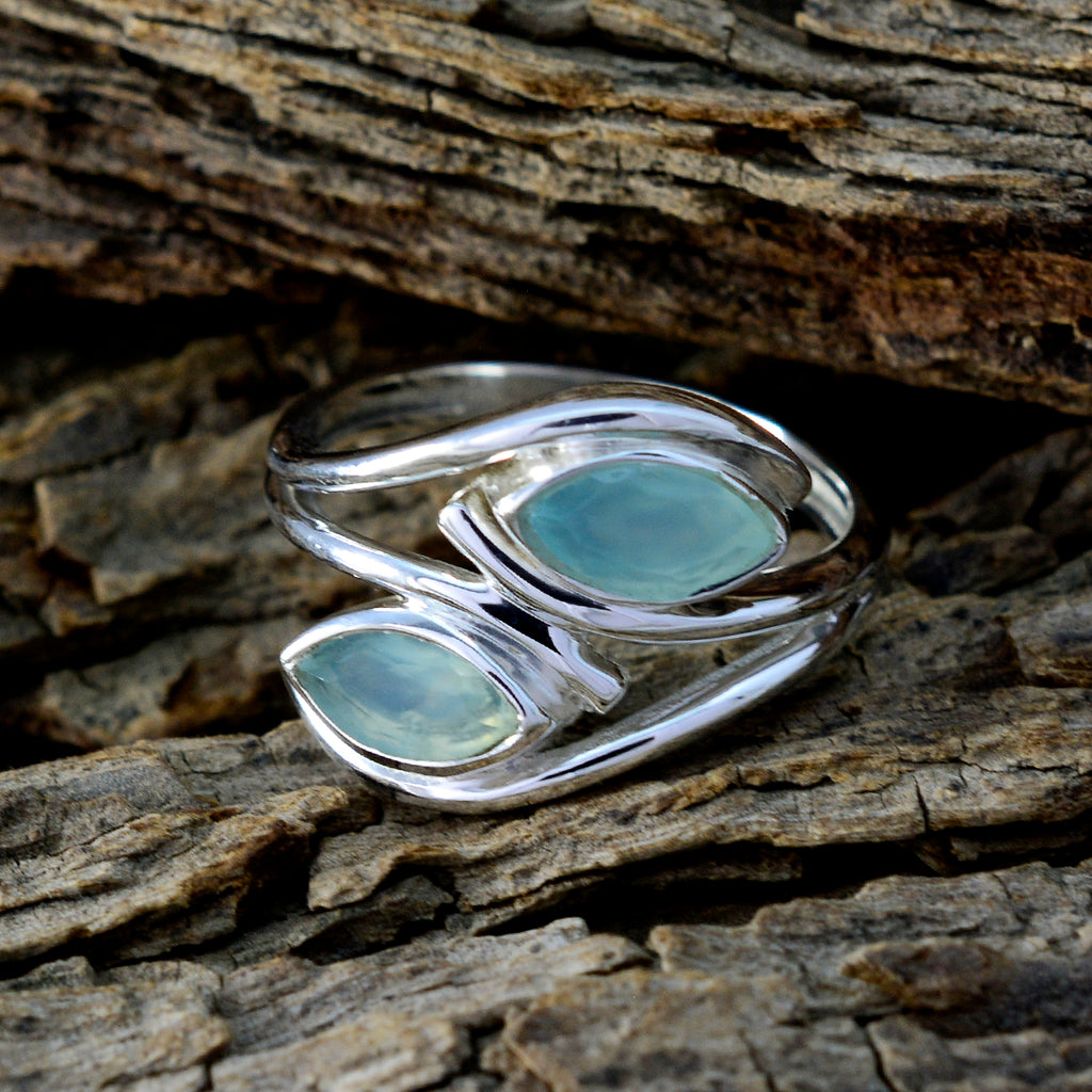 Aqua Chalcedony Toi et Moi German 925 Silver Green Gemstones Slim Graceful Ring Jewellery