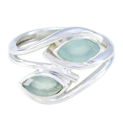 Aqua Chalcedony Toi et Moi German 925 Silver Green Gemstones Slim Graceful Ring Jewellery