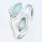 Aqua Chalcedony Toi et Moi German 925 Silver Green Gemstones Slim Graceful Ring Jewellery