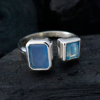 Aqua Chalcedony Toi et Moi Indian 92.5 Silver Green Gems Featherlight Sophisticated Ring Jewelry