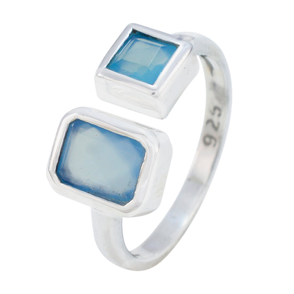 Aqua Chalcedony Toi et Moi Indian 92.5 Silver Green Gems Featherlight Sophisticated Ring Jewelry