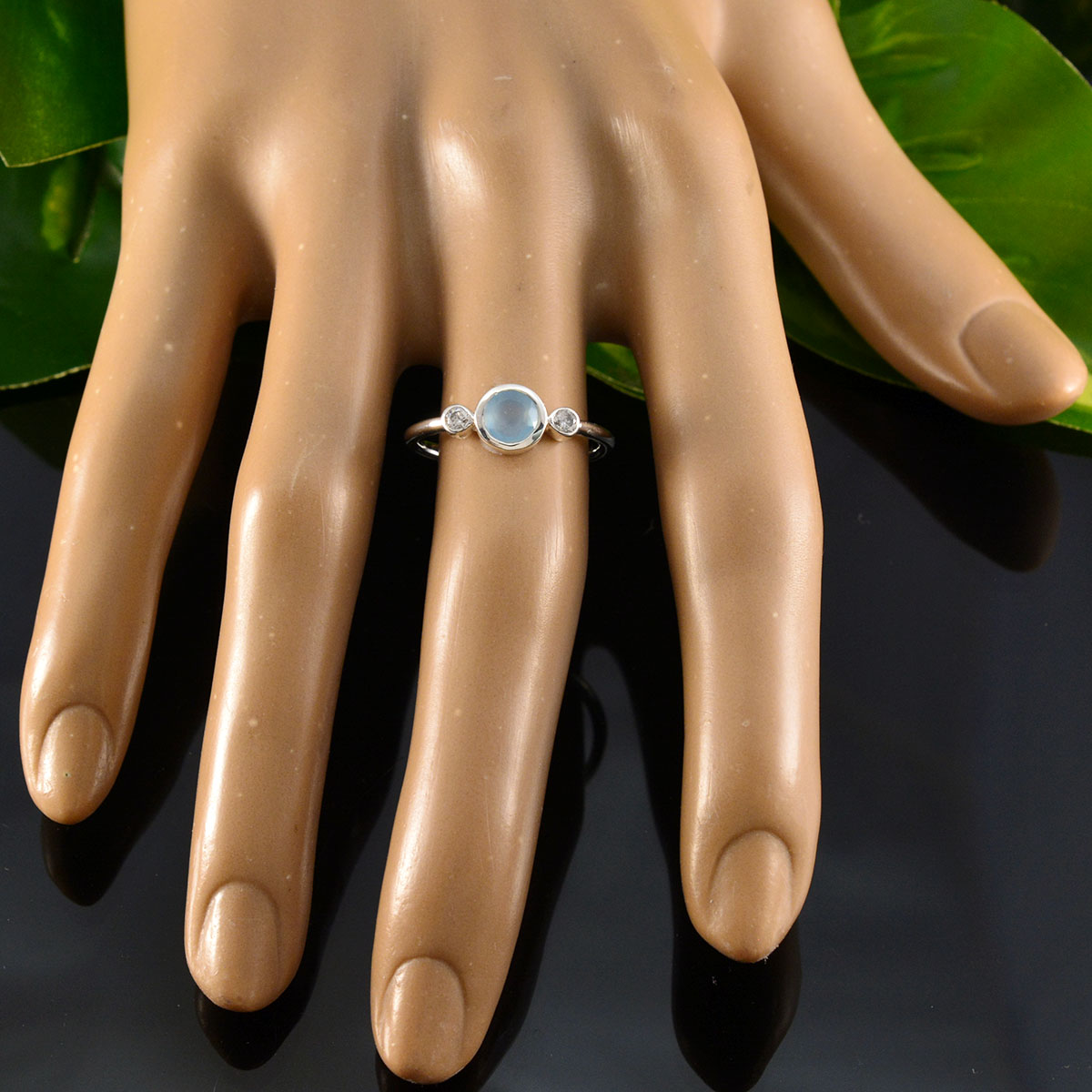 Aqua Chalcedony Trilogy American 925 Silver Green Gemstone Elegant  Fairytale Ring Jewellery