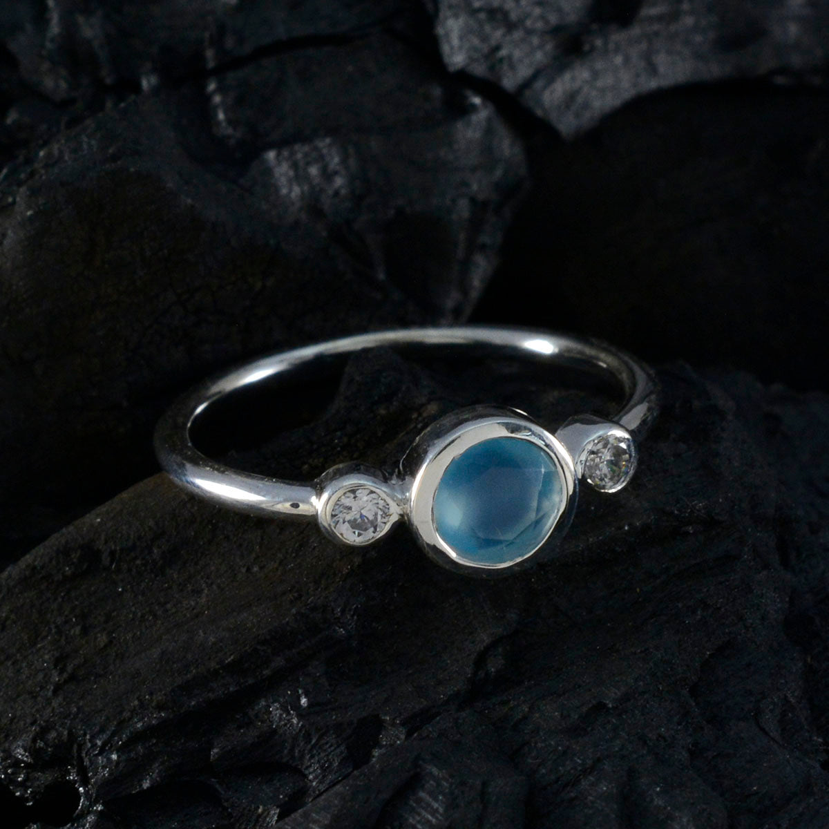 Aqua Chalcedony Trilogy American 925 Silver Green Gemstone Elegant  Fairytale Ring Jewellery