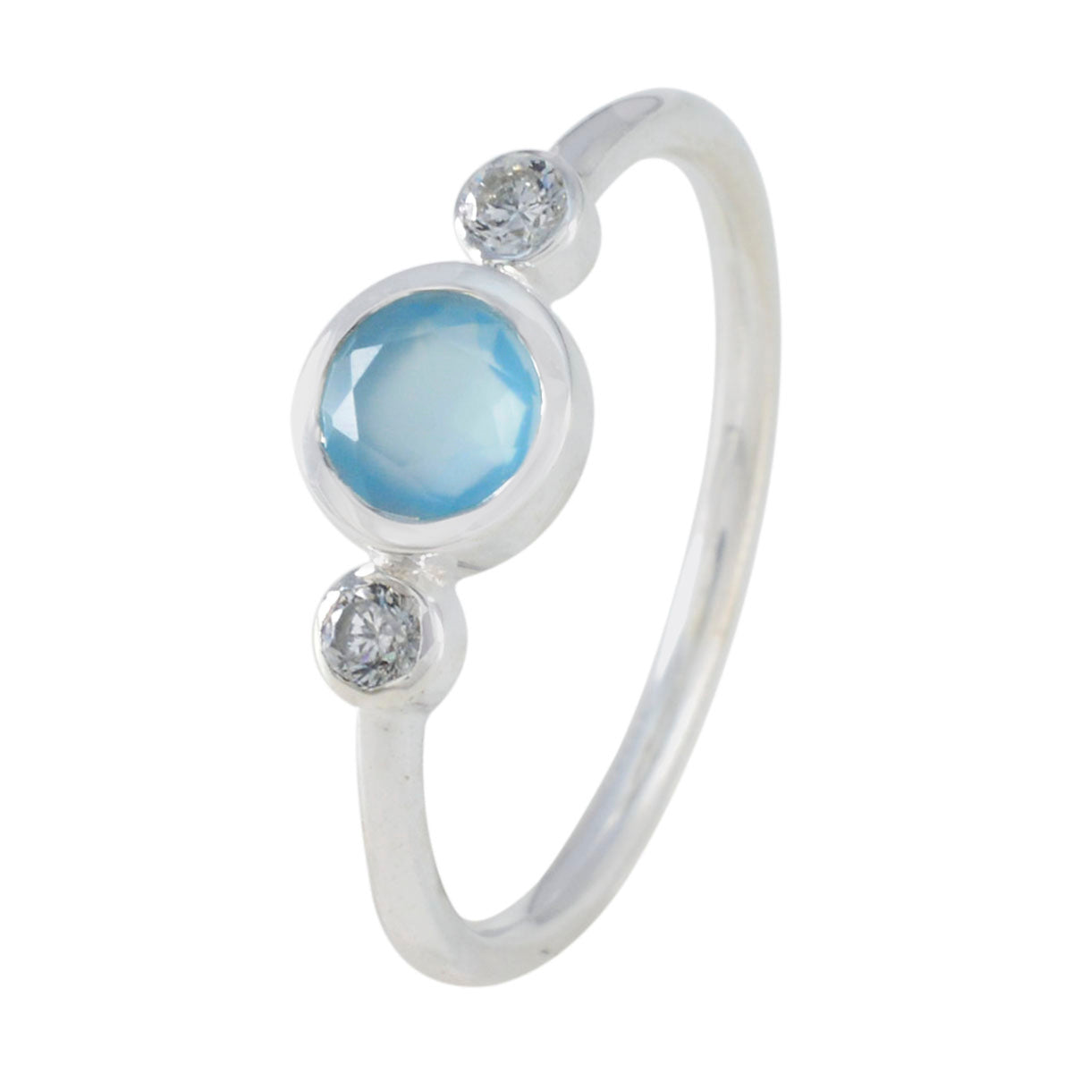 Aqua Chalcedony Trilogy American 925 Silver Green Gemstone Elegant  Fairytale Ring Jewellery