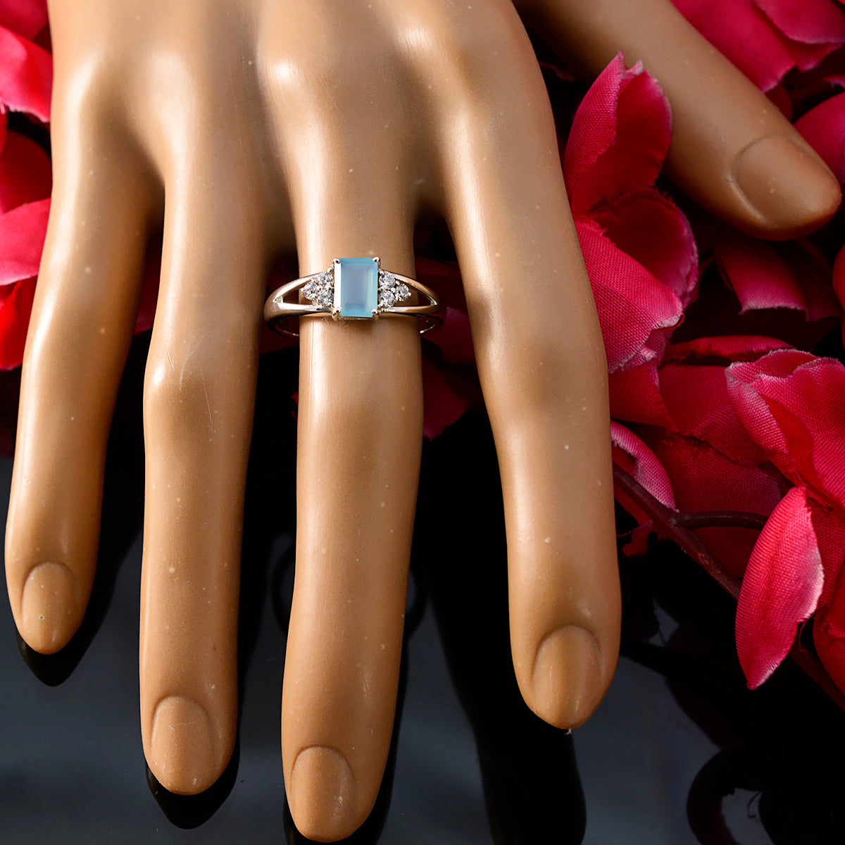 Aqua Chalcedony Halo American Sterling Silver Green Gemstone Dainty Contemporary Ring Jewelry